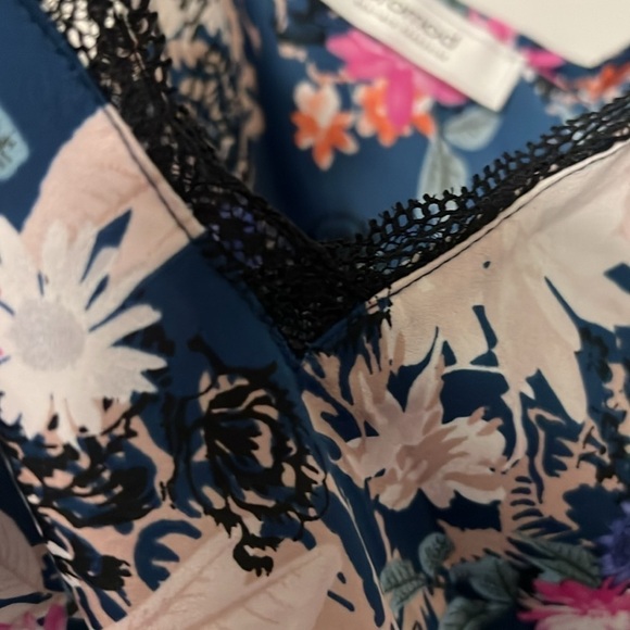 Promod Camisole Lingerie Style Y2K Size 8 Satin Lace Blue Floral EURO 40​​​​ - Picture 3 of 8